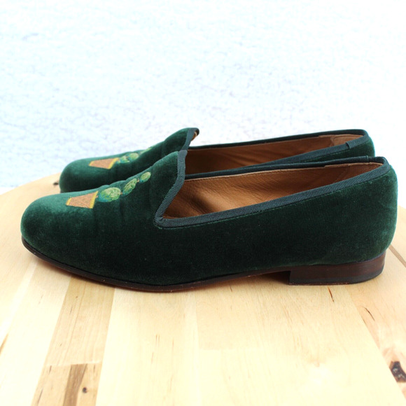 Stubbs Wootton Loafer Womens 6 Green Velvet Embroidered Slip On Comfort Shoe - Picture 3 of 12